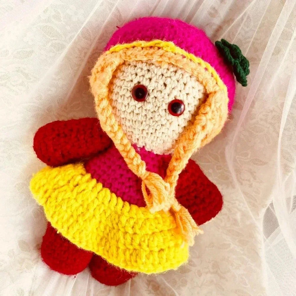 Cute & Colorful Plushy Crochet Knit Toy Braided Girl Doll 12" Ages 3+ - Picture 1 of 7